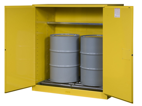 Justrite™ Sure-Grip® EX Vertical Drum Safety Cabinet and Drum Rollers, 110 Gal., 2 s/c doors, Yellow