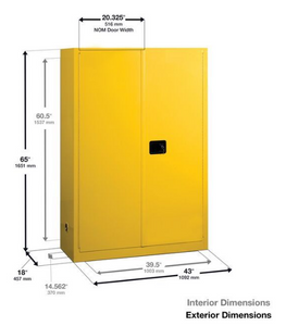 Eagle Flammables Safety Cabinet Combo, 45 Gal. Yellow, 2 Door, Man. Close with 9 UI50FS Safety Cans