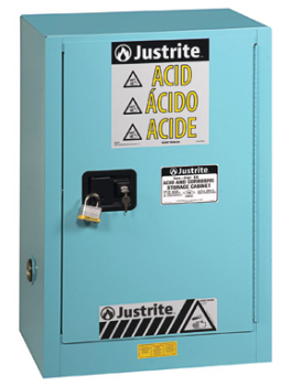 Justrite™ ChemCor® Compac Corrosives/Acids Safety Cabinet, 12 Gal., 1 shelf, 1 m/c door, Blue