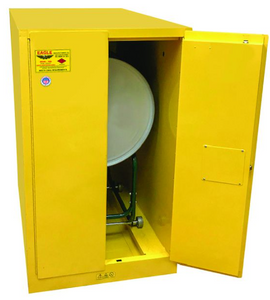 Eagle One Drum Horizontal Safety Cabinet, 55 Gal., 2 Door, Manual Close, Yellow