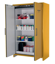 Load image into Gallery viewer, Justrite™ 90-Minute EN Flammable Safety Cabinet, 45 Gal., 3 shelves, 2 hybrid-close doors, Yellow