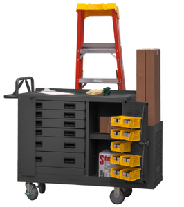 Durham 2211-DLP-6DR-RM-9B-95 Maintenance Cart, 6 Drawers With Locking Bar, 9 Yellow Bins, Ladder Hanger, Storage Space And Ergonomic Handle , 22-3/16 X 54-1/16 X 41-1/8