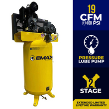 Load image into Gallery viewer, EMAX Industrial  5HP 208-230V 1-Phase 2-Stage 80 gal. Vertical Stationary Electric Air Compressor w/ Pressure Lube Pump