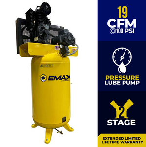 EMAX Industrial  5HP 208-230V 1-Phase 2-Stage 80 gal. Vertical Stationary Electric Air Compressor w/ Pressure Lube Pump