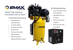 EMAX Industrial Plus 175 PSI @ 30 CFM Belt Drive 7.5HP 80gal. Silent Air Pressure Electric Lubricated Piston Compressor w/ Dryer Bundle Packages (Full Package)