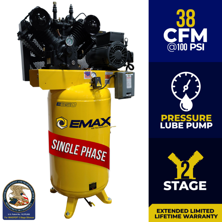 EMAX Industrial 175 PSI @ 38 CFM Belt Drive 10HP 208-230V 1-Phase 2 St