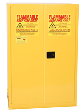 Eagle Haz-Mat Two Drum Vertical Safety Cabinet, 60 Gal., 1 Shelf, 2 Door, Manual Close, Yellow