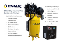 Load image into Gallery viewer, EMAX Silent Industrial Plus 175 PSI @ 38 CFM Belt Drive 10 HP 1-Phase 80 gal. Vertical Air Compressor w/ 58 CFM Dryer Bundle &amp; Pressure Lube Pump