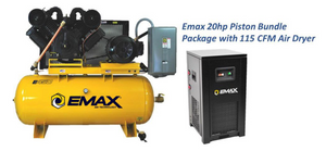 EMAX NON-Silent Air Industrial Plus 175 PSI @ 82 CFM 20HP 3 Cycle 208-230/460V 3-Phase 120 gal Horz. Compressor w/ 115 CFM Air Dryer Bundle & Pressure Lube Pump