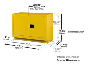 Sure-Grip® EX 31-gal.capacity Under Fume Hood Flammable Cabinet w/ 1 Shelf & 2 MAnual Door - Yellow