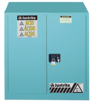 Justrite™ ChemCor® Corrosives/Acids Safety Cabinet, 30 Gal., 1 shelf, 2 self-close doors, Blue