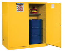 Load image into Gallery viewer, Justrite™ Sure-Grip® EX Vertical Drum Safety Cabinet and Drum Support, 110 Gal., 2 m/c doors, Yellow