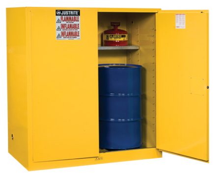 Justrite™ Sure-Grip® EX Vertical Drum Safety Cabinet and Drum Support, 110 Gal., 2 m/c doors, Yellow