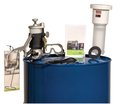 Aerosolv® Super System w/counter for recycling aerosol cans, padlock/key, filter, wire, and goggles