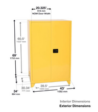 Load image into Gallery viewer, Eagle Tower™ Safety Cabinet, 90 Gal., 2 Shelves, 2 Door, Self Close, Yellow