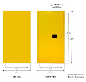 Justrite™ Sure-Grip® EX Vertical Drum Safety Cabinet and Drum Rollers, 55 Gal., 2 s/c doors, Yellow