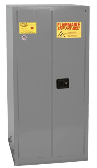 Eagle One Drum Vertical Safety Cabinet, 55 Gal., 1 Shelf, 2 Door, Manual Close, Gray