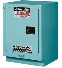 Load image into Gallery viewer, Justrite™ ChemCor® Under Fume Hood Corrosives/Acids Safety Cab, 15 Gal., 1 s/c Left door, Blue