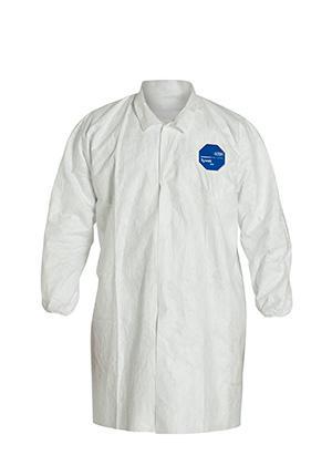 DuPont™ Tyvek® 400 Frock - Collar - Elastic Wrists - Extends to Knee - Front Snap Closure - Serged Seams - White - 3X - 30/PK