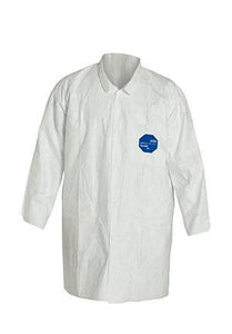 DuPont™ Tyvek® 400 Lab Coat - Collar - Open Wrists -Extends Below Hip - Front Snap Closure -2 Pockets -Serged Seams -White - 3X - 30/PK