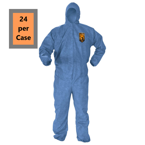 Kimberly Clark Kleenguard A60 Bloodborne Pathogen & Chemical Protection Apparel Coveralls - Zipper Front, Storm Flap, Elastic Back, Wrists, Ankles & Hood - Blue - 2XL - 24 Each Case