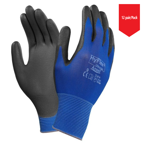 Ansell 11-618 HyFlex General Purpose Gloves,Black/Blue,7,PR