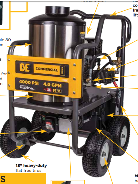 BE 4000PSI @ 4.0 GPM HONDA GX390 Direct Drive General Pump EZ4040 Hot Water Pressure Washer w/ Electric Start