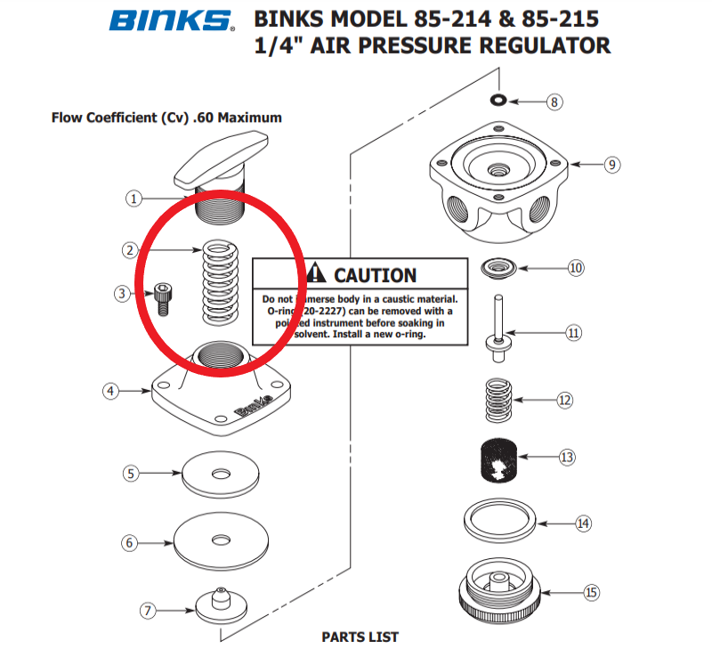 Binks Model R1500 Reciprocator Binks 85-305 Spring