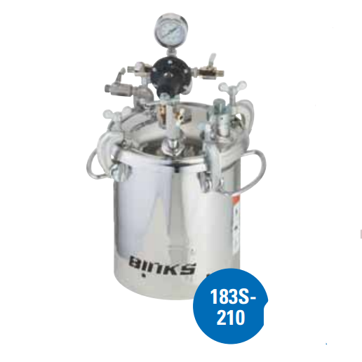 Binks 183S 2 Gallons ASME Stainless Steel Pressure Tank - Single Regulated & No Agitator