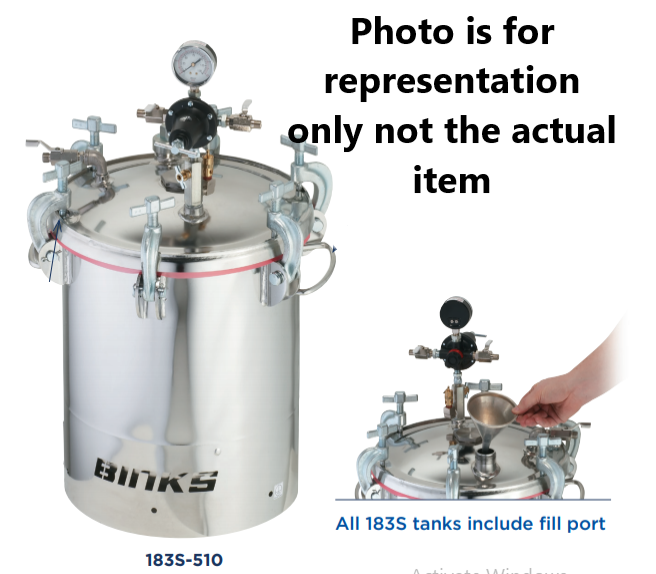 Binks 183S 2 Gallons ASME Stainless Steel Pressure Tank - Double Regulated & Direct Drive Agitator