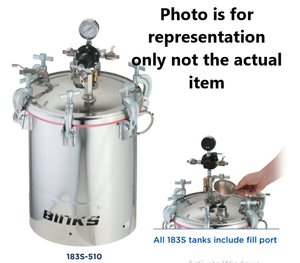 Binks 183S 2 Gallons ASME Stainless Steel Pressure Tank - Single Regulated w/ Extra Sensitive Regulator & No Agitator