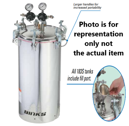 Binks 183S 15 Gallons ASME Stainless Steel Pressure Tank - Double Regulated  & No Agitator