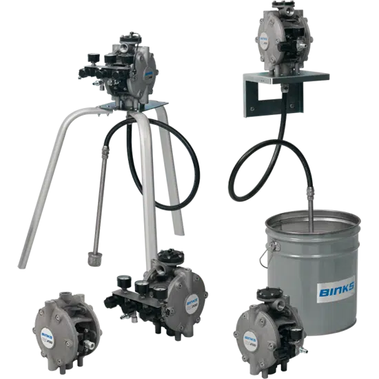 BINKS DX200 1:1 Aluminium Body Diaphragm Pump w/ 2 Pump Air Controls & Pilot Fluid Regulator (Built-In) - Wall Mounting