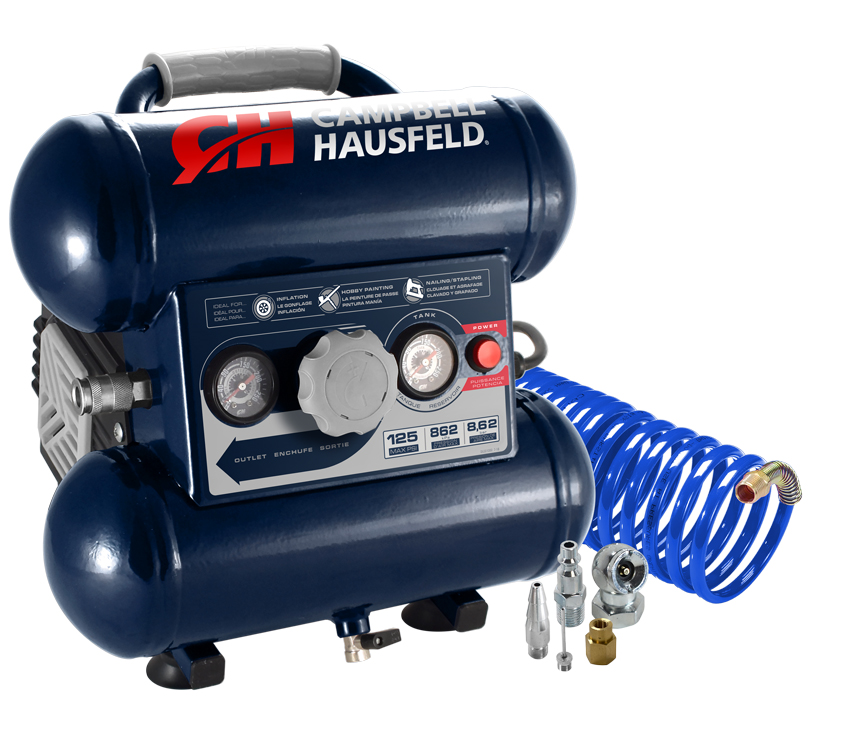 Campbell Hausfeld 0.4 SCFM @ 90 PSI  2 Gallon Oil Free Twin Stack  Single Stage Electric Air Compressor & Inflation Kit