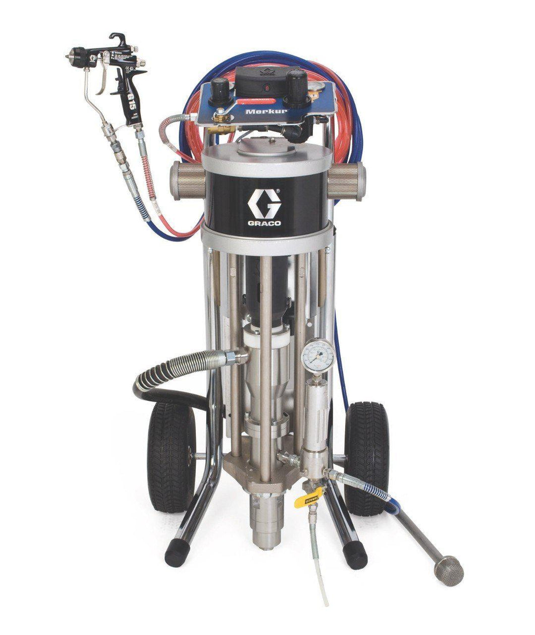 Graco Merkur Bellows 3500 PSI @ 1.6 GPM 35:1 U-Cup w/ Drain Valves & Fluid Filter - Cart Mount Piston Pump w/ Air-Assisted Airless (AA) Package