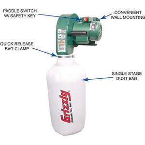 Grizzly Industrial 1 HP Wall Hanging Dust Collector