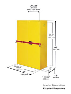 Justrite High Security 45-gal.capacity Flammables Safety Cab w/ Steel Bar - 2 Shelves & 2 Self-Close Doors - Yellow