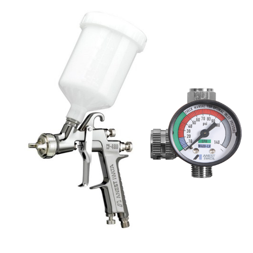 IWATA W400LV-134G Gravity Fed Spray Gun w/ PCG6PM 600ML Plastic Gravity Cup & AK-1B2 Air Flow Control Valve