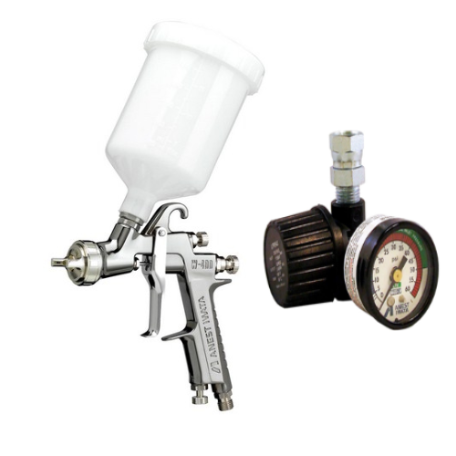 IWATA W400LV-184G Gravity Fed Spray Gun w/ PCG6PM 600ML Plastic Gravity Cup & AK-1R Regulator