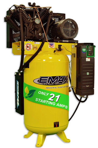 EMAX Industrial Plus Silent 5HP 80 gal. Variable Speed Single/Three Phase 208/230 Volt Smart Air Compressor - w/ Pressure Lube Pump & Cooling Radiator