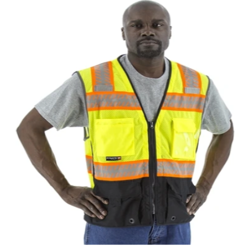 Majestic 75-3239 High Visibility Mesh Vest with DOT Reflective Chainsaw Striping - Hi-Vis Yellow - 1/EA