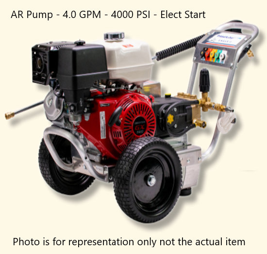 Pressure-Pro Eagle II 4000 PSI @ 4.0 GPM AR Pump Belt Drive Gas Honda Engine Cold Water Pressure Washer w/ Electric Start - Cart