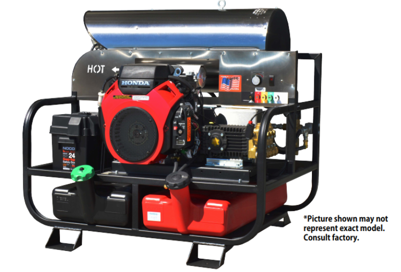 Pressure-Pro Pro-Super Skid Series 3500 PSI @ 5.5 GPM HP Pump V-Belt Drive Honda Engine Hot Water Gas Pressure Washer