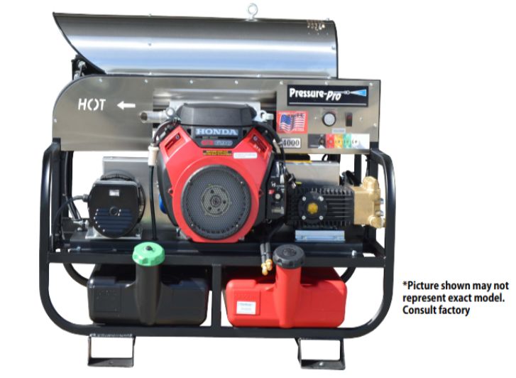 Pressure-Pro Pro-Super Skid Series 4000 PSI @ 5.5 GPM General Pump V-Belt Drive Honda Engine Hot Water Gas Pressure Washer w/ 115V 2500 Watt 20amp Generator