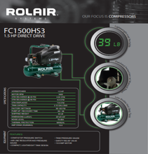 Load image into Gallery viewer, Rolair Systems Hot Dog Air Compressor - 90 PSI @ 4.0 CFM Single Stage 1.5 HP 115V