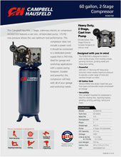 Load image into Gallery viewer, Campbell Hausfeld 3.7-HP 60-Gallon Two Stage Air Compressor - SCFM @ 90 PSI – 7.6 - SCFM @ Max PSI – 6.9 - 230 volt