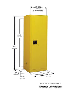 Sure-Grip® EX Slimline 22-gal.capacity Flammable Cabinet w/ 1 Door-Self Close & 3 Shelves