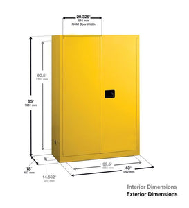 Justrite™ Sure-Grip® EX Combustibles Safety Cab. for P&I, 60 Gal., 5 shelves, 2 m/c door, Yellow