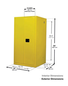 Sure-Grip® EX 60-gal.capacity Flammable Safety Cabinet w/ 2 Manual Close Doors & 2 Shelves - Yellow