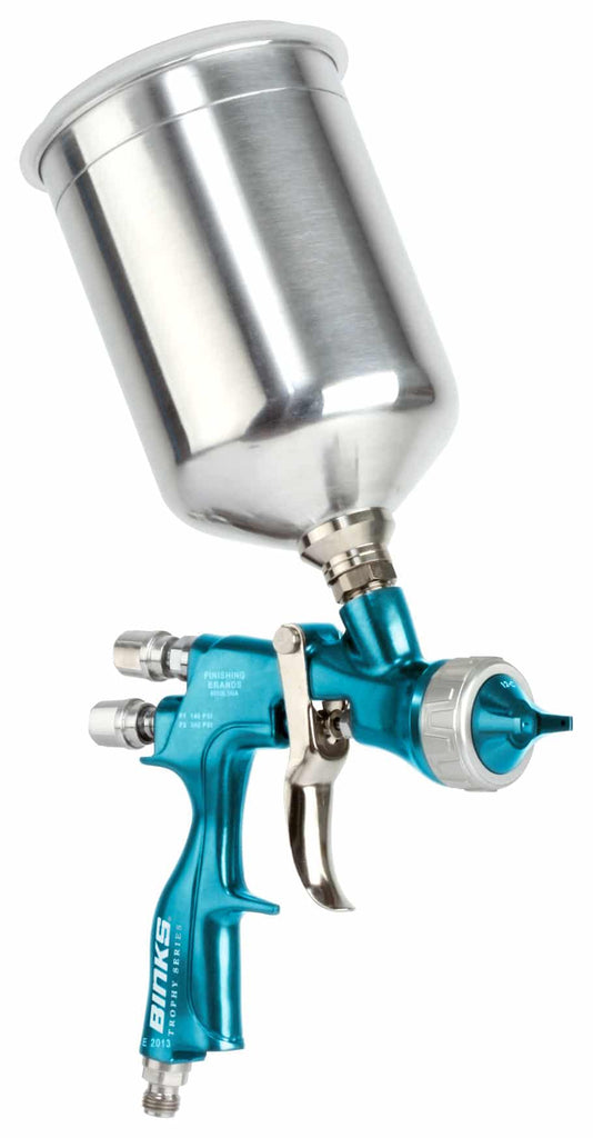 Binks 2466-HV1 Trophy Gravity Fed Spray Gun Value Pack includes 1.2, 1.4, and 1.8 Fluid Nozzle